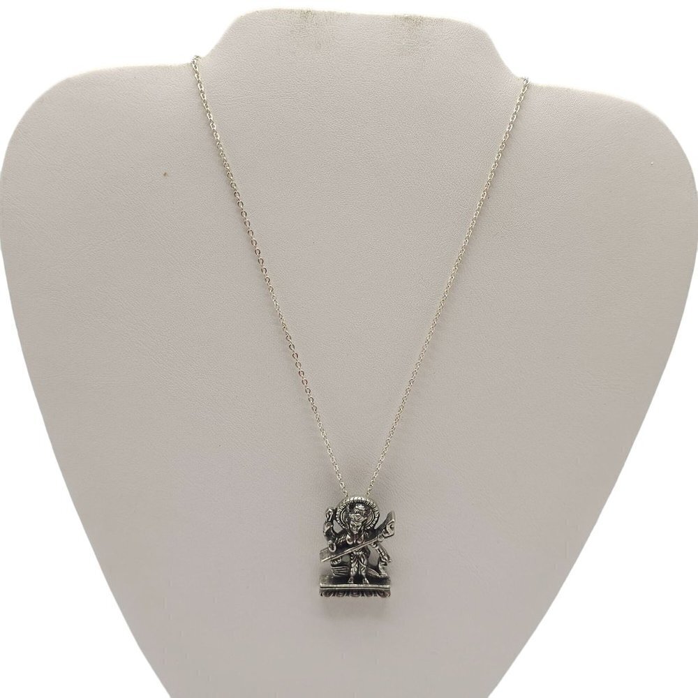 Saraswati-Goddess of Wisdom Pewter Ancient Hindu Religion Chain Necklace Vintage
